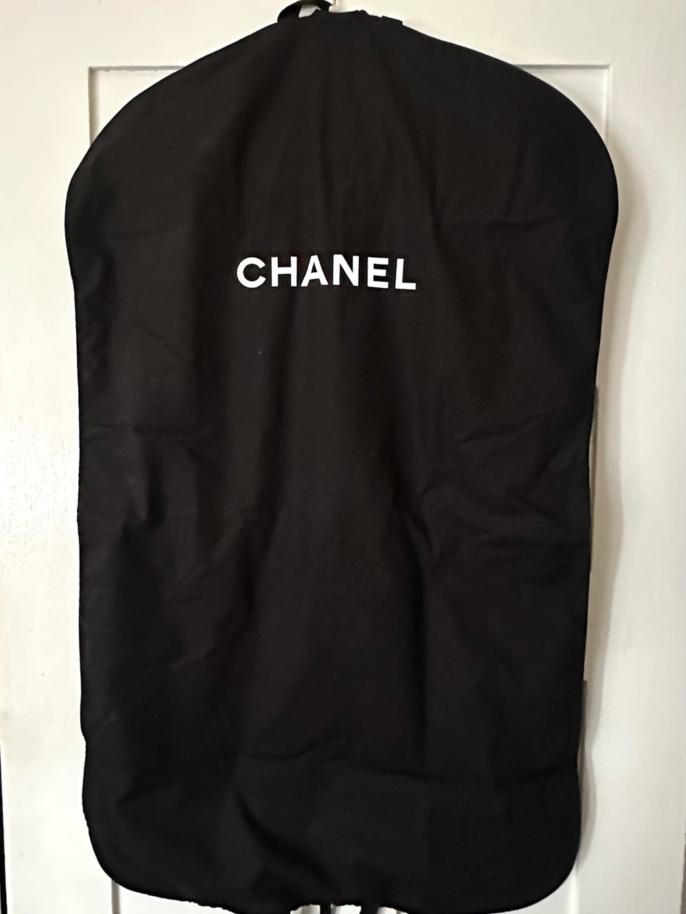 CHANEL Black Garment Bag with White Logo